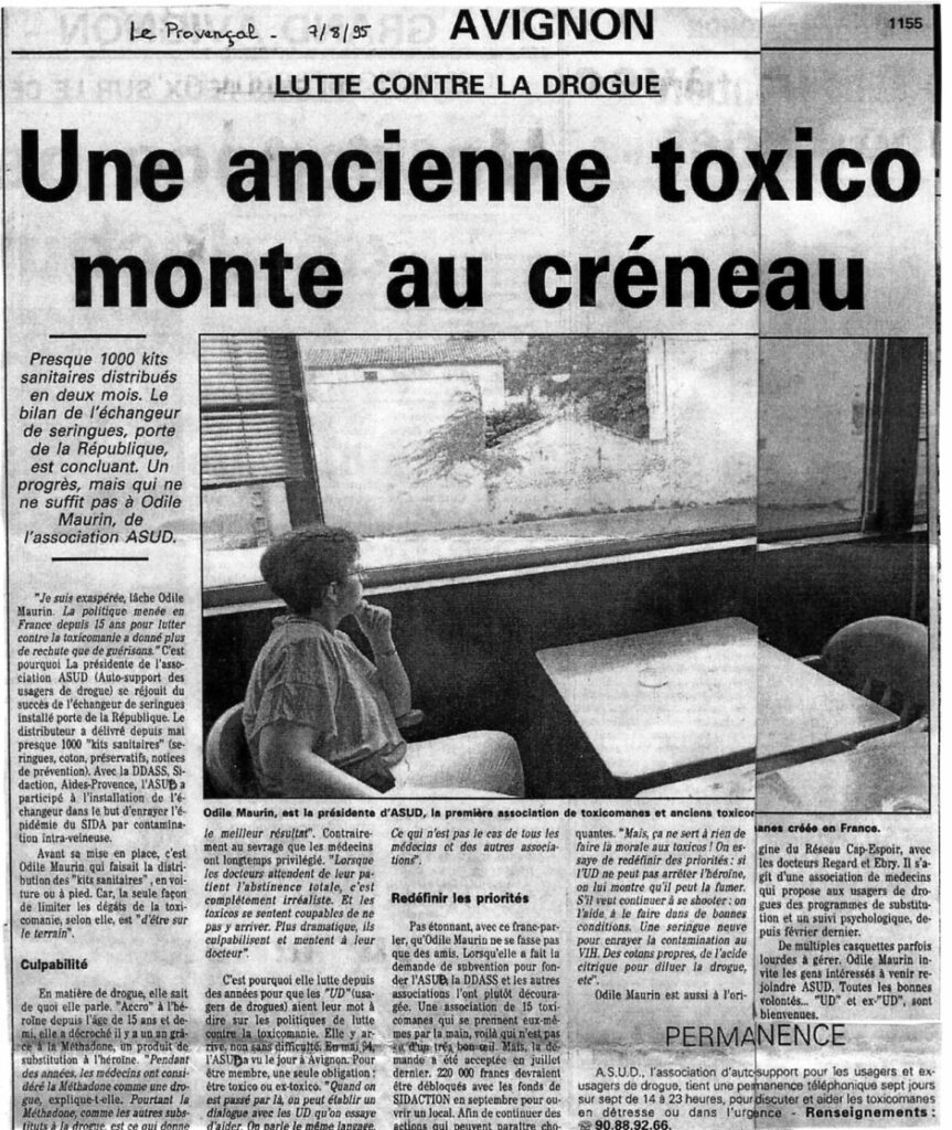 Article du Provencal du 7 aout 1995 : Avignon : lutte contre la drogue : une ancienne toxico monte au créneau