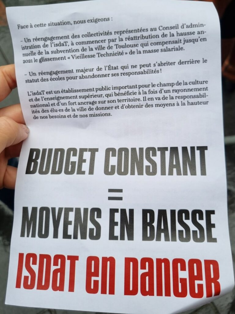 Tract distribué au rassemblement pour le budget de l'ISDAT