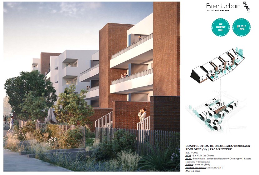 Esquisse de Bien Urbain atelier d'architecture présentant des logements surelevés inaccessibles - présentés dans un jury municipal en avril 2021