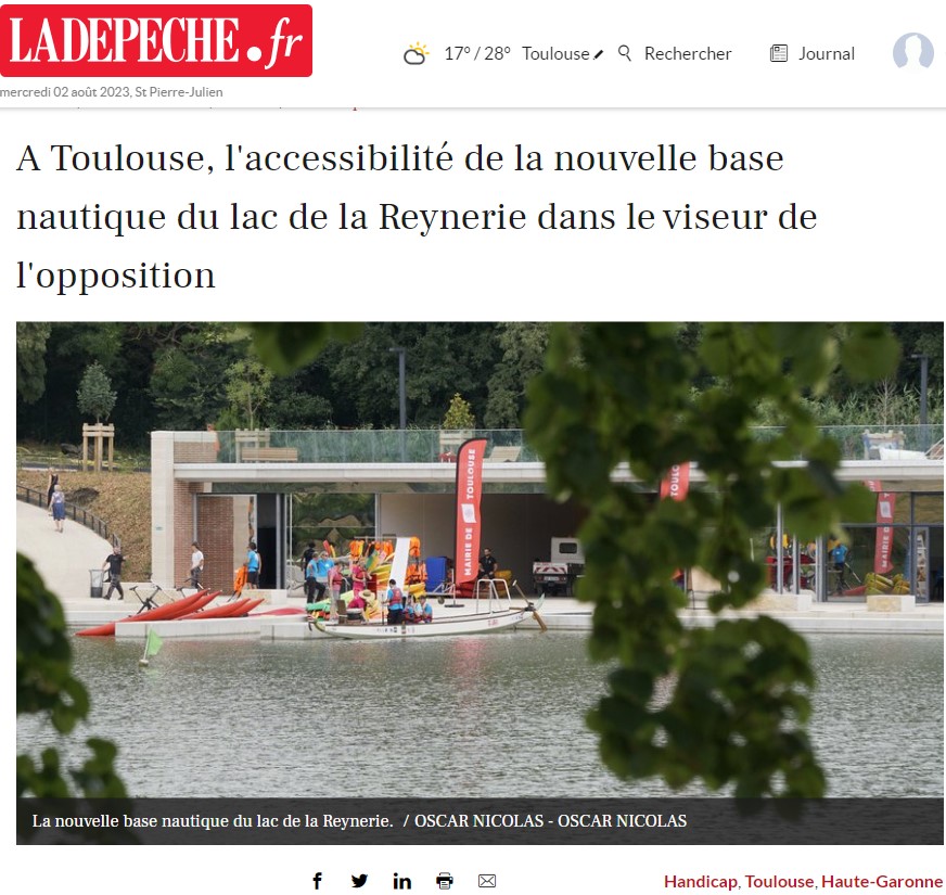 capture de l'article de la Depeche du midi sur les non conformités des abords de la base nautique du lac de la Reynerie