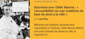 Capture d'écran de l'article du numéro 16 de Lumières de Ville d'août 2026. Entretiens avec Odile Maurin : L'accessibilité est une des conditions de base du droit à la ville.