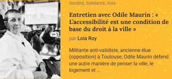 Capture d'écran de l'article du numéro 16 de Lumières de Ville d'août 2026. Entretiens avec Odile Maurin : L'accessibilité est une des conditions de base du droit à la ville.