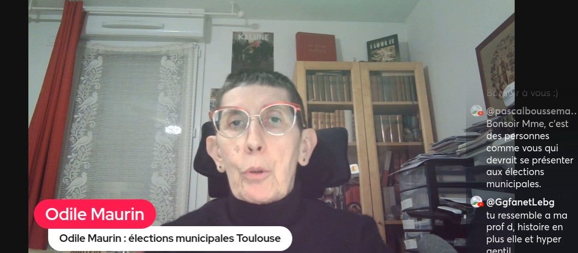 Capture d'écran de l'intervention vidéo du 13 mars 26 d'Odile Maurin pour faire connaître ses positions et ses choix pour les élections municipales de Toulouse pour le premier tour le 15 mars.