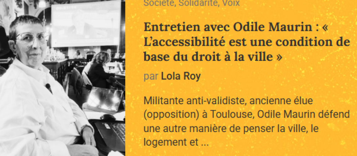 Capture d'écran de l'article du numéro 16 de Lumières de Ville d'août 2026. Entretiens avec Odile Maurin : L'accessibilité est une des conditions de base du droit à la ville.